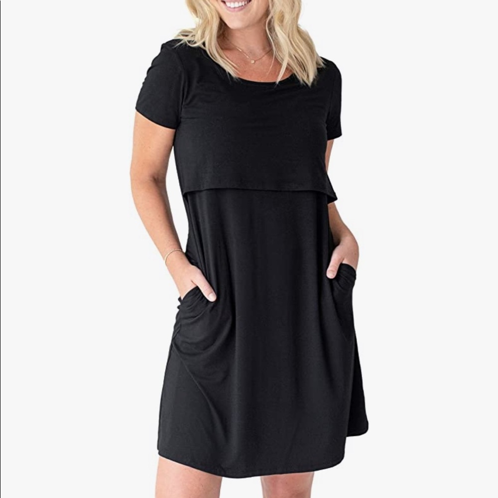 Black ultra soft bamboo maternity and nursing dress